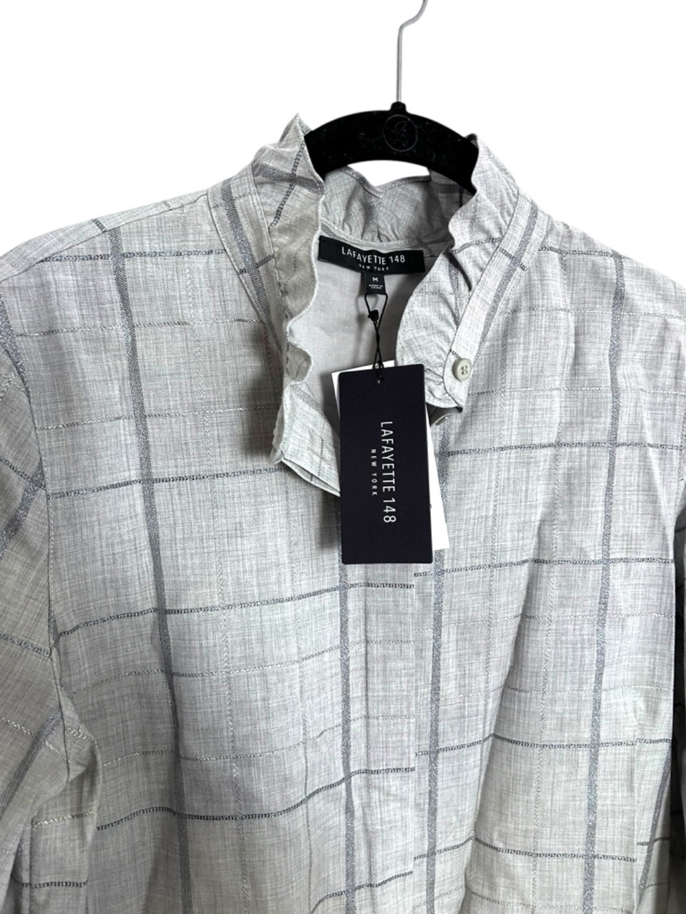 LAFAYETTE 148 New York Wool Blend Windowpane Blouse Size M NWT - Picture 2 of 9